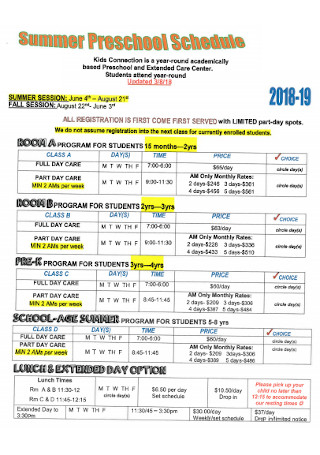 Summer Preschool Schedule