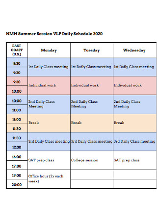 Summer Session Daily Schedule