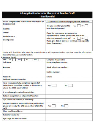 Teacher Job Application Form