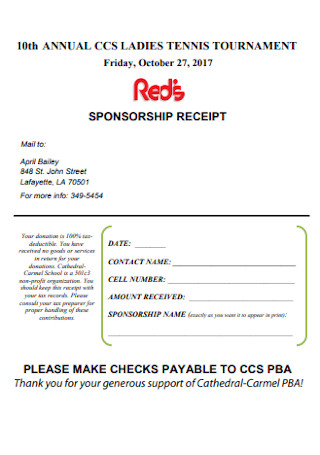 Tennis Sponsorship Receipt