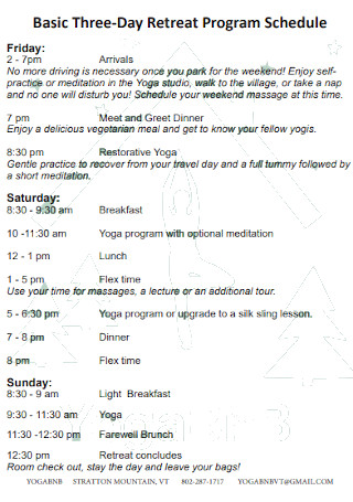 Three Day Retreat Program Schedule