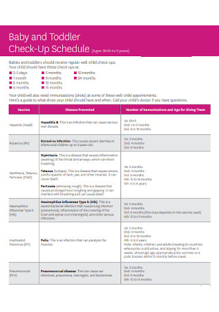 Toddler Check Up Schedule
