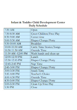Toddler Child Development Schedule