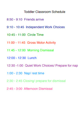 Toddler Classroom Schedule