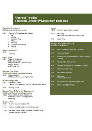 Toddler Daily Classroom Schedule
