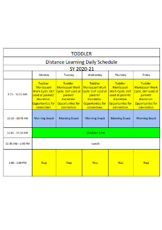 Toddler Distance Learning Schedule