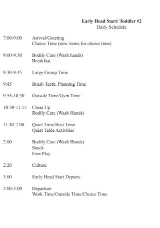 Toddler Early Head Daily Schedule