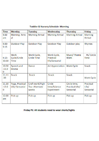 Toddler and Nursery Schedule