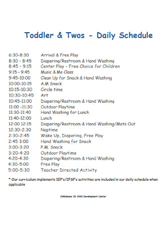 Toddler and Twos Daily Schedule