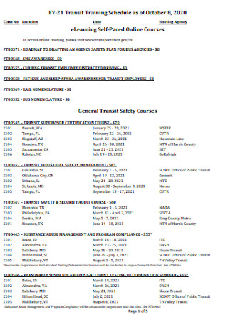 Transit Training Schedule