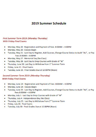 University Summer Schedule