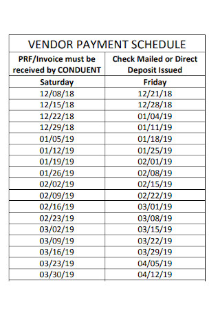 Vendor Payment Schedule