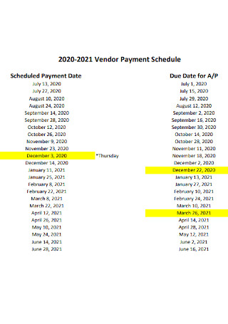 Vendor Payment Schedules