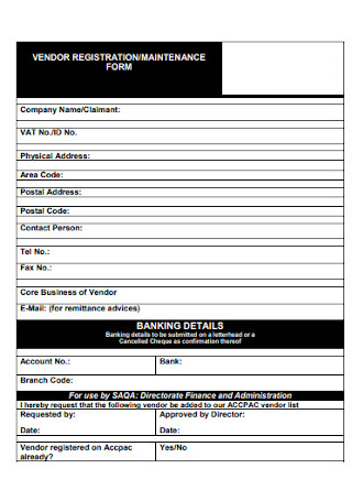 Vendor Registration and Maitenance Form