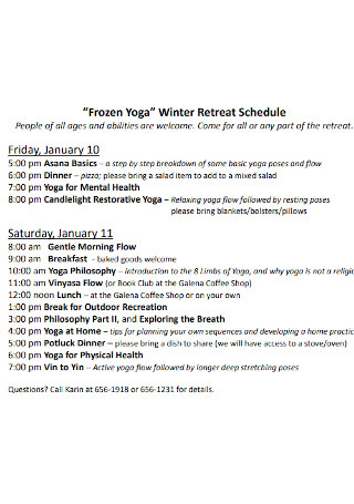 Winter Retreat Schedule