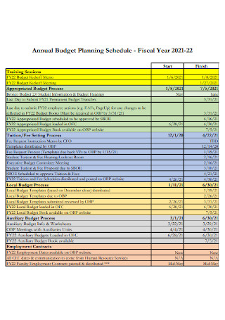 Annual Budget Planning Schedule