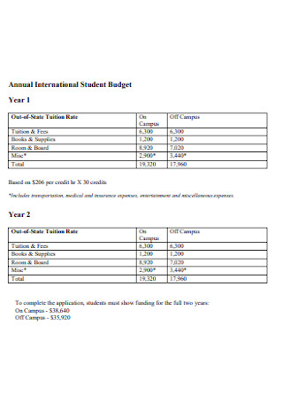 Annual International Student Budget