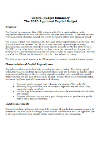Approved Capital Budget Template