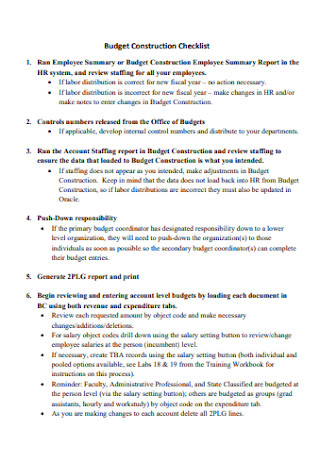 Budget Construction Checklist