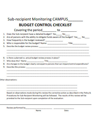 Budget Control Checklist