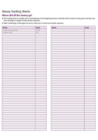 Budget Money Tracking Sheets