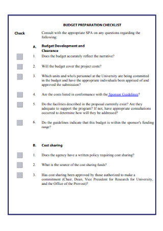 Budget Preparation Checklist Template