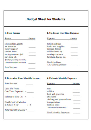 Budget Sheet for Students