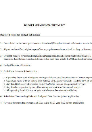 Budget Submisssion Checklist