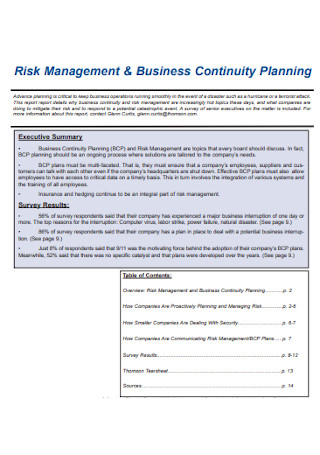 Business Continuity Risk Plan