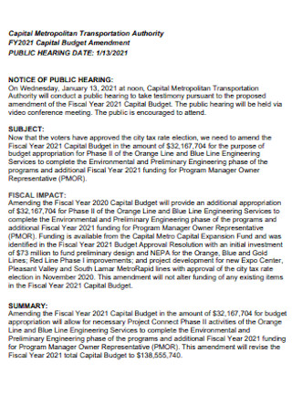 Capital Budget Amendment Template