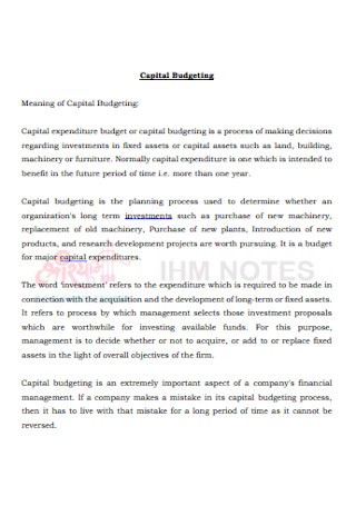 Capital Budget Format