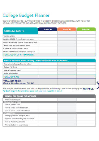 College Budget Planner Template