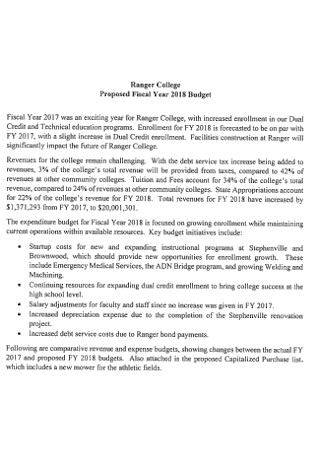 College Fiscal Year Budget Template