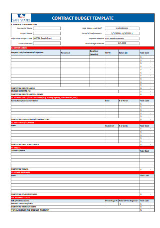 Contract Grant Budget Template