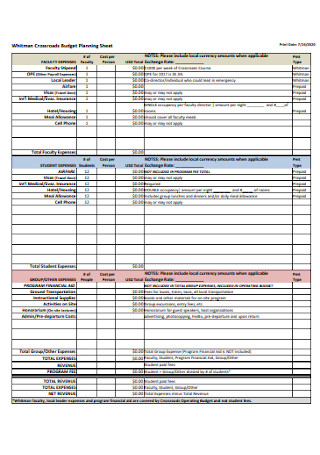 Crossroads Budget Planning Sheet