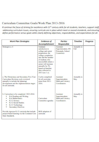 Curriculum Committee Work Plan