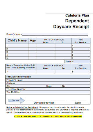 Daycare Plan Receipt Template