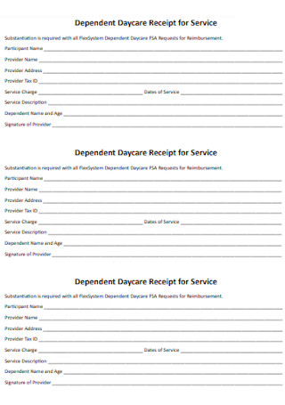 Dependent Daycare Receipt for Service