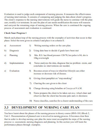 Development of Nursing Care Plan
