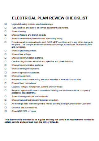 Electrical Plan Review Checklist Example