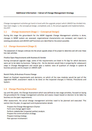 Extract of Change Management Plan