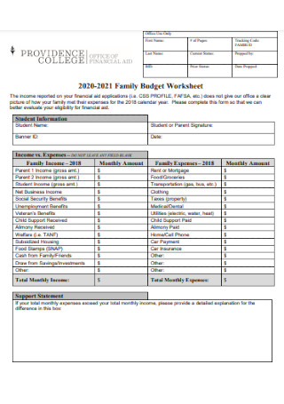 Family Budget Worksheet Example