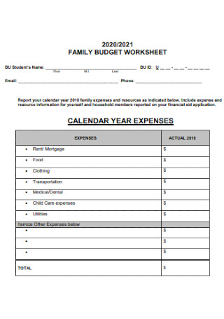 Family Budget Workshhet