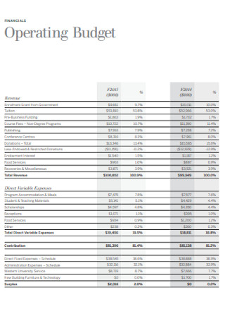 Financial Operating Budget Template