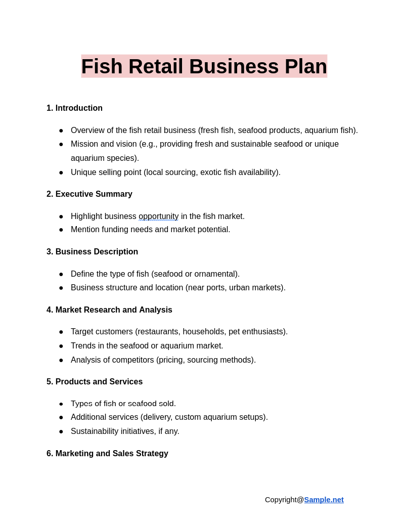 Fish Retail Business Plan Google Docs 01 17 2025 11 06 AM