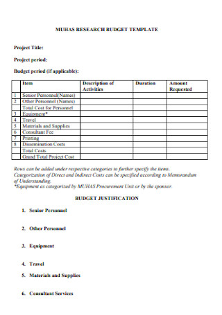 Formal Research Budget Template