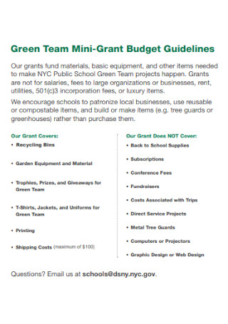 Green Team Mini Grant Budget