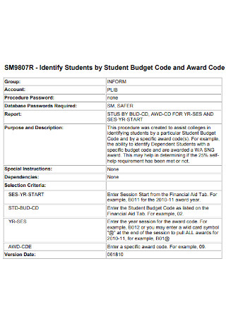 Identify Students by Budget