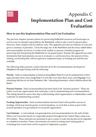 Implementation Plan and Cost Evaluation 