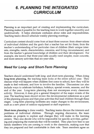 Integrated Curriculum Plan